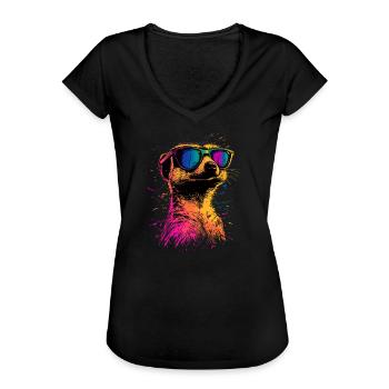 Erdmännchen Sonnenbrille Bunt Süßes Erdmännchen - Frauen Vintage T-Shirt - Schwarz - Vorne