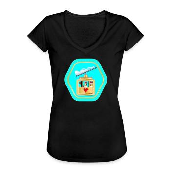 SKIFAHREN PAARE - HÜHNER COMIC - Frauen Vintage T-Shirt - Schwarz - Vorne - Danielle (179cm)