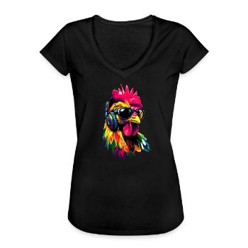 Poulet Poulet Poule Ferme Fermier Poulets mignons - T-shirt vintage Femme - noir - Devant - Danielle (179cm)