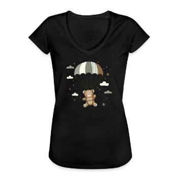 Ours avec parachute - Illustration d’animal ludique - T-shirt vintage Femme - noir - Devant