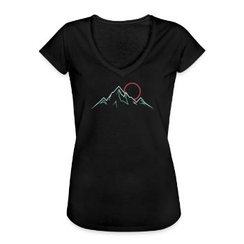 Minimalistische Bergkette mit aufgehender Sonne - Frauen Vintage T-Shirt - Schwarz - Vorne - Danielle (179cm)