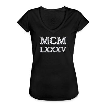 Roman numerals 1985 - MCMLXXXV - Women's Vintage T-Shirt - black - Front - Danielle (179cm)