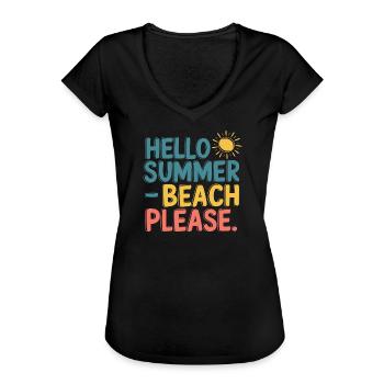 Hello Summer – Beach Please! - Frauen Vintage T-Shirt - Schwarz - Vorne - Danielle (179cm)