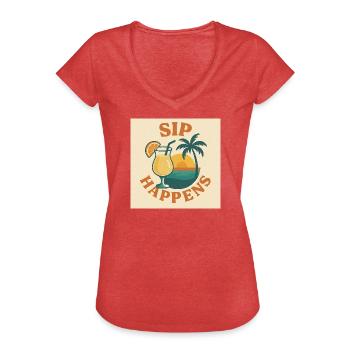 Sip Happens - Frauen Vintage T-Shirt - Rot meliert - Vorne - Danielle (179cm)
