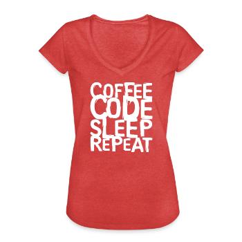 coffee code Programmeur - Informatique Travail Logo - T-shirt vintage Femme - rouge chiné - Devant - Danielle (179cm)