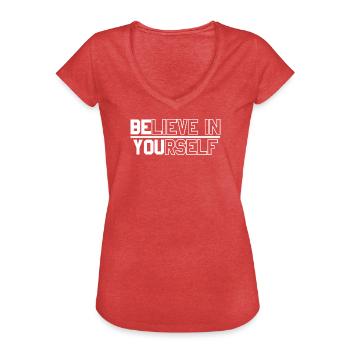 Motivierende Textgestaltung für mehr Selbstvertrauen - Frauen Vintage T-Shirt - Rot meliert - Vorne - Danielle (179cm)