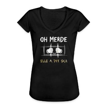 Elle A Dit ui Demande En Mariage Fiançailles - T-shirt vintage Femme - noir - Devant - Danielle (179cm)