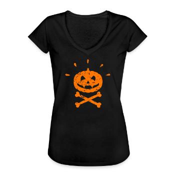 Gruseliger Jolly Roger Kürbis Halloween orange - Frauen Vintage T-Shirt - Schwarz - Vorne - Danielle (179cm)