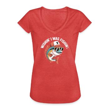 Fisch mit Sonnenbrille und Cap - Frauen Vintage T-Shirt - Rot meliert - Vorne - Danielle (179cm)
