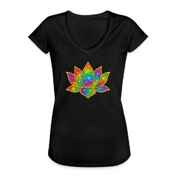 Symbole de lotus à paillettes vibrantes - T-shirt vintage Femme - noir - Devant - Danielle (179cm)