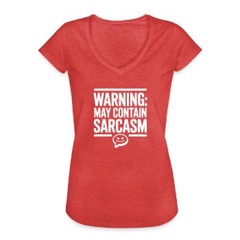 Warning May Contain Sarcasm - Women's Vintage T-Shirt - heather red - Front - Danielle (179cm)