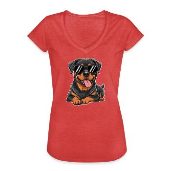 Rottweiler cool avec des lunettes de soleil pour les fans de chiens - T-shirt vintage Femme - rouge chiné - Devant - Danielle (179cm)