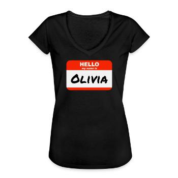 Hello My Name Is Olivia Label Name Tag - Women's Vintage T-Shirt - black - Front - Danielle (179cm)