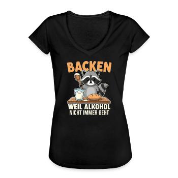 Waschbär Backen Lustiger Spruch Alkohol - Frauen Vintage T-Shirt - Schwarz - Vorne