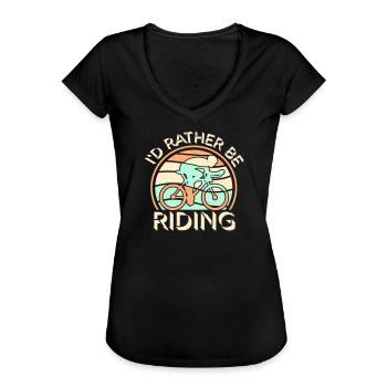 Vintage Radfahrer I'd Rather Be Riding Retro Logo - Frauen Vintage T-Shirt - Schwarz - Vorne