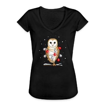 Weihnachtseule mit Lichterkette - Frauen Vintage T-Shirt - Schwarz - Vorne - Danielle (179cm)
