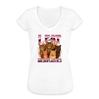 Je mange des microplastiques Drôle de mème éco sarcastique - T-shirt vintage Femme - noir - Devant - Danielle (179cm)