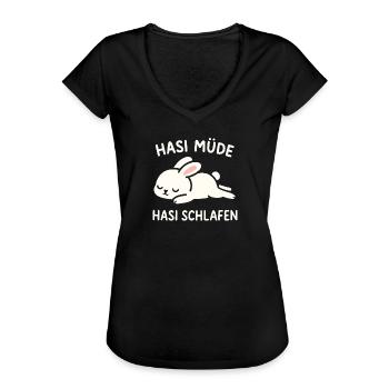 Hasi müde – Hasi schlafen | Süßer Hase - Frauen Vintage T-Shirt - Schwarz - Vorne - Danielle (179cm)
