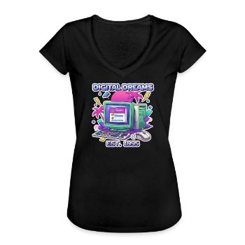Digital Dreams 1995 – Vintage PC Design - Frauen Vintage T-Shirt - Schwarz - Vorne - Danielle (179cm)