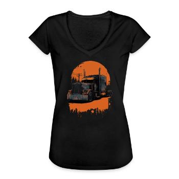 LKW im orangefarbenen Farbton - Frauen Vintage T-Shirt - Schwarz - Vorne
