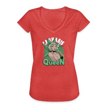 Tenue de Reine du Cannabis - T-shirt vintage Femme - rouge chiné - Devant - Danielle (179cm)