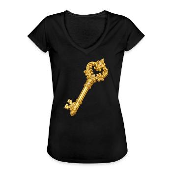 Clé d’Ornement en Or - T-shirt vintage Femme - noir - Devant - Danielle (179cm)