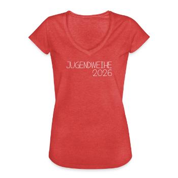 Consécration des jeunes 2026 - T-shirt vintage Femme - rouge chiné - Devant - Danielle (179cm)