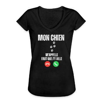 Mon Chien M'Appelle Faut Que J'y Aille - T-shirt vintage Femme - noir - Devant - Danielle (179cm)