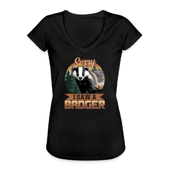 Funny Animal Badger - Women's Vintage T-Shirt - black - Front - Danielle (179cm)