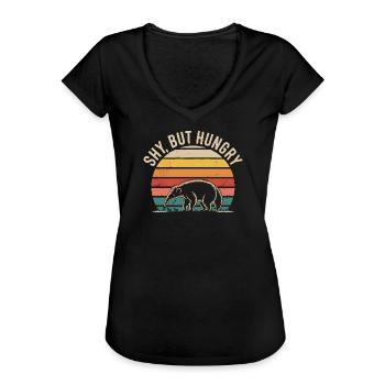 Schüchtern, aber hungrig | Retro Ameisenbär - Frauen Vintage T-Shirt - Schwarz - Vorne - Danielle (179cm)