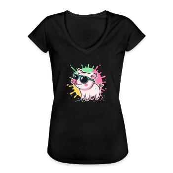 Warm Pig Sunglasses - Women's Vintage T-Shirt - black - Front - Danielle (179cm)