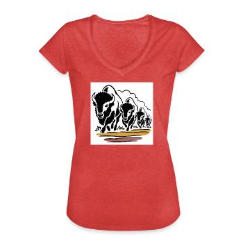 Büffelhorde in Bewegung - Frauen Vintage T-Shirt - Rot meliert - Vorne - Danielle (179cm)