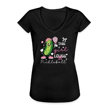 Coquette Pickleball-Mädchen süße Pickle - Frauen Vintage T-Shirt - Schwarz - Vorne