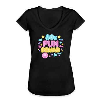 80er Fun Squad Neon Glow - Frauen Vintage T-Shirt - Schwarz - Vorne - Danielle (179cm)