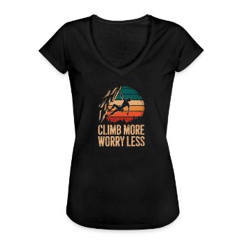 Grimpez plus, inquiète-toi, grimpe rétro, escalade de bloc - T-shirt vintage Femme - noir - Devant - Danielle (179cm)