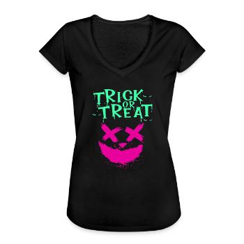 Halloween Scary Face, Trick or Treat - Frauen Vintage T-Shirt - Schwarz - Vorne - Danielle (179cm)