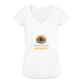 Coffee, cats and books - Frauen Vintage T-Shirt - Schwarz - Vorne - Danielle (179cm)