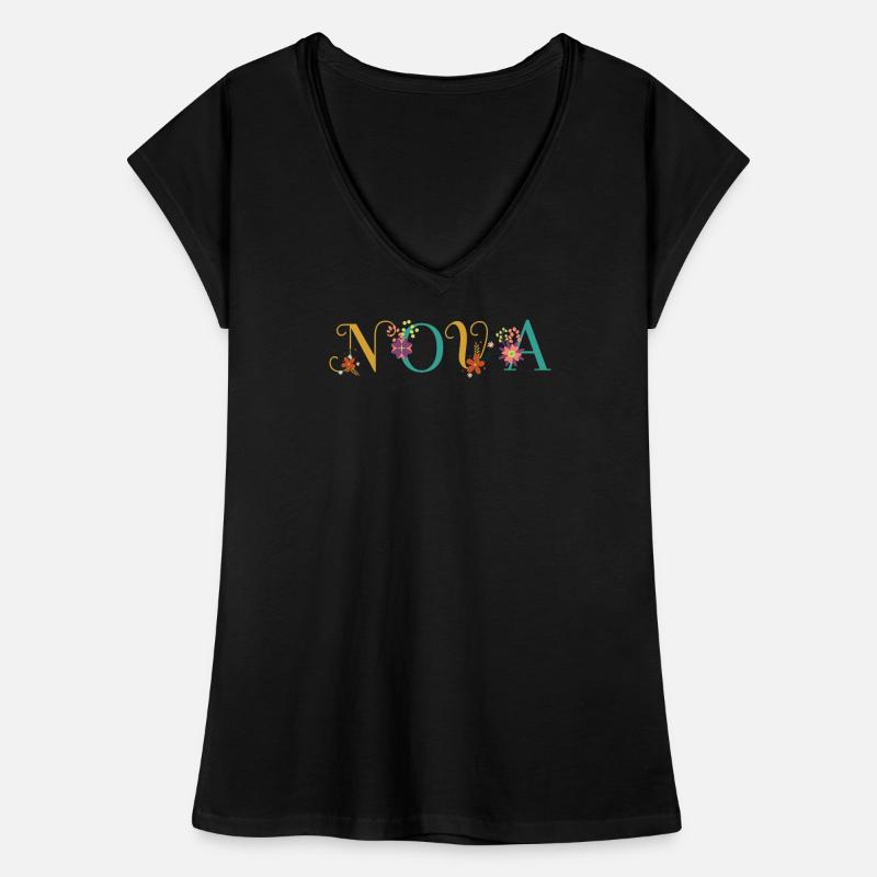 NOVA Name Art avec des fleurs brodées T-shirt vintage Femme