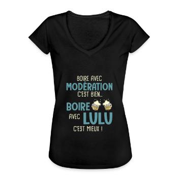 lucien modération boire avec lulu c'est mieux - T-shirt vintage Femme - noir - Devant - Danielle (179cm)