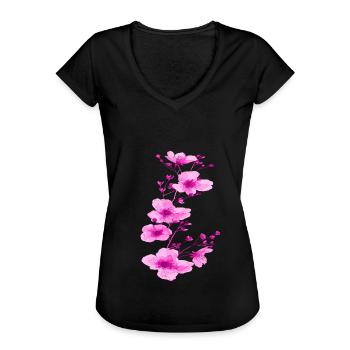 Fleurs de cerisier sakura rose fluo sakura - T-shirt vintage Femme - noir - Devant