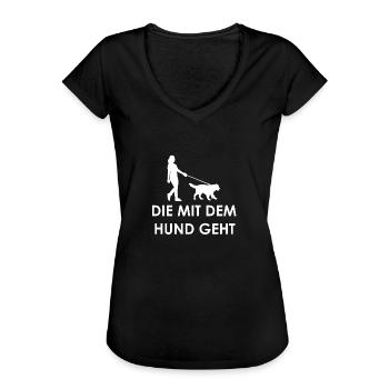 Die mit dem Hund geht - Frauen Vintage T-Shirt - Schwarz - Vorne - Danielle (179cm)