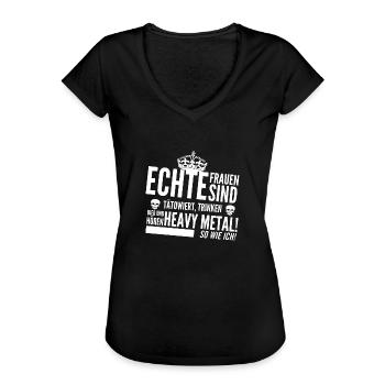 Heavy Metal Frau, Heavy Metal - Frauen Vintage T-Shirt - Schwarz - Vorne - Danielle (179cm)