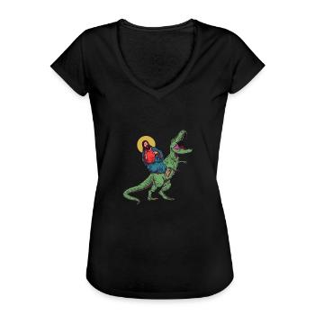Cooler Jesus reitet Dinosaurier Lustiger - Frauen Vintage T-Shirt - Schwarz - Vorne
