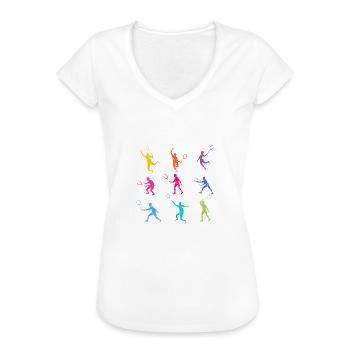 Bunte Silhouetten von Badmintonspielern in Aktion - Frauen Vintage T-Shirt - Schwarz - Vorne - Danielle (179cm)