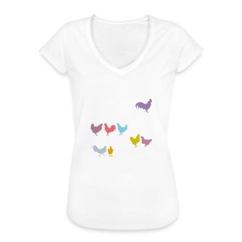 Hühnersilhouetten und Hühnerspruch - Frauen Vintage T-Shirt - Schwarz - Vorne - Danielle (179cm)