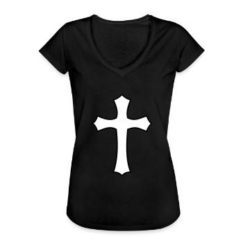 Christliches Kreuz - Frauen Vintage T-Shirt - Schwarz - Vorne - Danielle (179cm)
