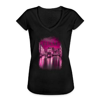 Le quartier rouge kiez de Hambourg Reeperbahn - T-shirt vintage Femme - noir - Devant - Danielle (179cm)