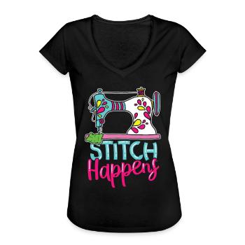 Stitch Happens - Frauen Vintage T-Shirt - Schwarz - Vorne - Danielle (179cm)