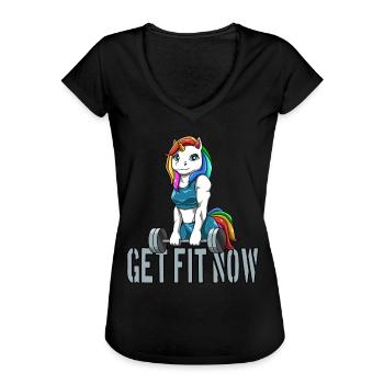 Fitness Einhorn Muskeln Training Unicorn - Frauen Vintage T-Shirt - Schwarz - Vorne