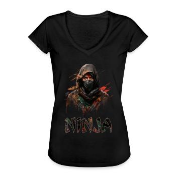 Schöne Frau als Ninja verkleidet für Ninja Fans - Frauen Vintage T-Shirt - Schwarz - Vorne - Danielle (179cm)